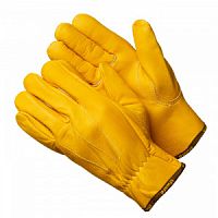Перчатки цельнокожаные, искусственный мех, желтого цвета Восточные Тигры  G134