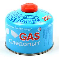 Баллон газовый одноразовый туристический "СЛЕДОПЫТ" 230гр (всесезонный) резьб.(7/16"-28NS)